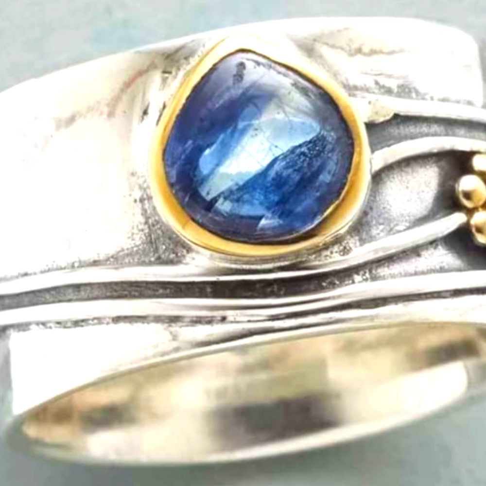 Boho Sterling Silver Sapphire crystal rings sz7